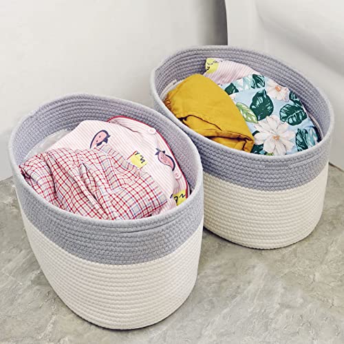 Casaphoria Cotton Rope Storage Baskets Bin Set of 3 Storage Cube Organizer Foldable Decorative Woven Basket for Clothes, Makeup, Books, Nursery,15"x 10"x 9" ,pack of 3, Cream and Gray