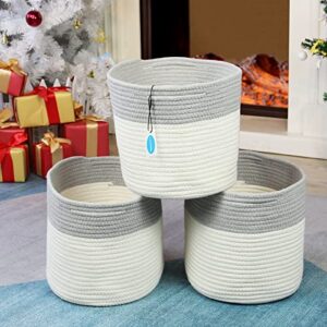 Casaphoria Cotton Rope Storage Baskets Bin Set of 3 Storage Cube Organizer Foldable Decorative Woven Basket for Clothes, Makeup, Books, Nursery,15"x 10"x 9" ,pack of 3, Cream and Gray