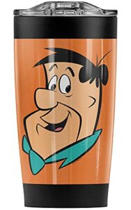 logovision the flintstones fred face stainless steel tumbler 20 oz coffee travel mug/cup, vacuum insulated & double wall with leakproof sliding lid | great for hot drinks and cold beverages