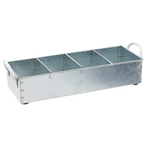 galvanized metal tray caddy with 4 compartments for kitchen (16.75 x 5 x 3 in)