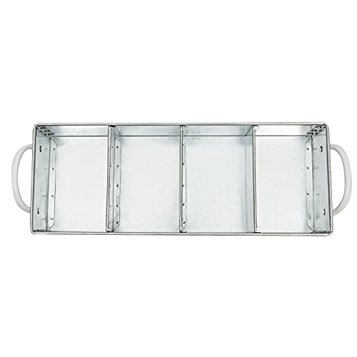 Galvanized Metal Tray Caddy with 4 Compartments for Kitchen (16.75 x 5 x 3 In)