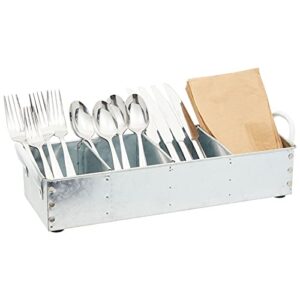 Galvanized Metal Tray Caddy with 4 Compartments for Kitchen (16.75 x 5 x 3 In)