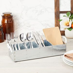 Galvanized Metal Tray Caddy with 4 Compartments for Kitchen (16.75 x 5 x 3 In)