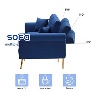 HUAYICUN Loveseat Convertible Sleeper Sofa, Modern Velvet Futon Sofa with 2 Pillows, Modern Armchair Accents Couch Metal Legs Lounge Chairs for Living Room