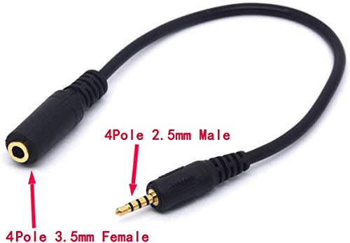 PIIHUSW 2.5mm Male to 3.5mm Female Cable Headphone Audio Converter 4 Poles Stereo Adapter(20cm)