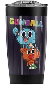 amazing world of gumball gumball spray stainless steel tumbler 20 oz coffee travel mug/cup, vacuum insulated & double wall with leakproof sliding lid | great for hot drinks and cold beverages