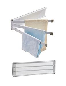 maoerful 3 swing arms towel holder wall mount towel rack dish rag dishcloths washcloth storage organizer hanger swivel hand towel bar for sink door cabinet in kitchen bathroom (white)
