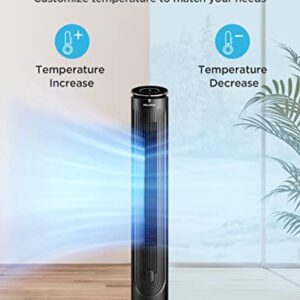 PELONIS 42’’ Oscillating Tower Fan with Aromatherapy Diffuser, Remote Control, 5 Speed Settings with 3 Modes LED Display for Bedroom Home Office Use, Black