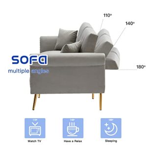 HUAYICUN Loveseat Convertible Sleeper Sofa, Modern Velvet Futon Sofa with 2 Pillows, Modern Armchair Accents Couch Metal Legs Lounge Chairs for Living Room