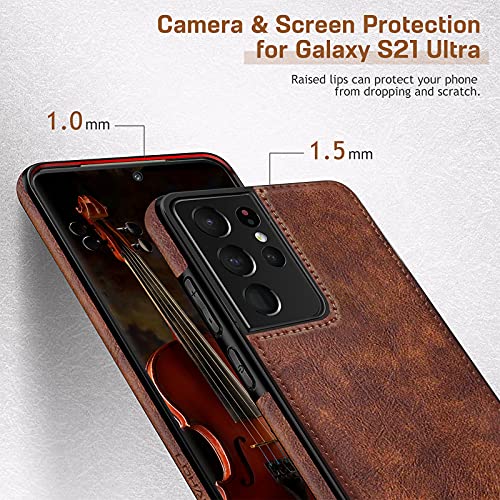 LOHASIC for Galaxy S21 Ultra Case, Premium Leather Luxury Business PU Non-Slip Grip Shockproof Bumper Full Body Protective Cover Phone Cases for Samsung Galaxy S21 Ultra 5G 6.8 inch - Brown