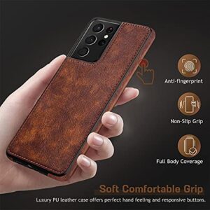 LOHASIC for Galaxy S21 Ultra Case, Premium Leather Luxury Business PU Non-Slip Grip Shockproof Bumper Full Body Protective Cover Phone Cases for Samsung Galaxy S21 Ultra 5G 6.8 inch - Brown