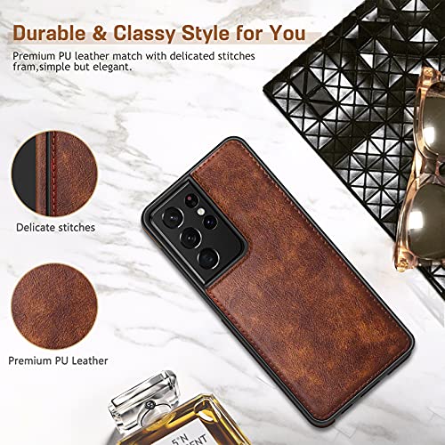 LOHASIC for Galaxy S21 Ultra Case, Premium Leather Luxury Business PU Non-Slip Grip Shockproof Bumper Full Body Protective Cover Phone Cases for Samsung Galaxy S21 Ultra 5G 6.8 inch - Brown