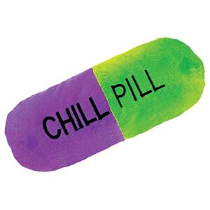 rockin gear chill pill miniature throw pillow 11" x 4" soft and plush décor pillow with hilariously funny embroidery (purple & green)