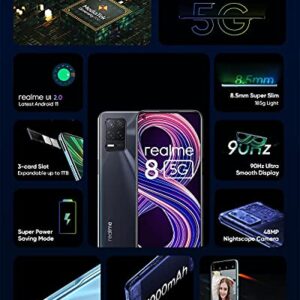 realme 8 5G Mobile Phone, Sim Free Unlocked Smartphone with Dimensity 700 5G Processor, 90Hz Ultra Smooth Display, 5000mAh Massive Battery, 48MP Nightscape Camera, Dual Sim, NFC, 4+64GB