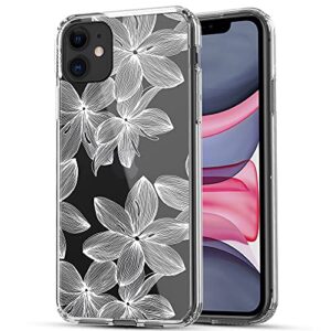 ranz iphone 11 case, anti-scratch shockproof series clear hard pc+ tpu bumper protective cover case for iphone 11 (6.1 inch) - white flower
