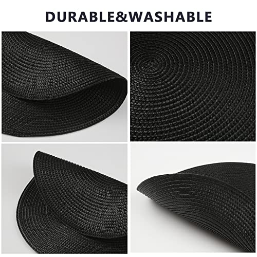 WANYD Placemats Round Placemats for Dining Table Set of 6, 12.6 Inch Small Circle Placemats Washable Heat Resistant Non Slip Round Table Mats Black