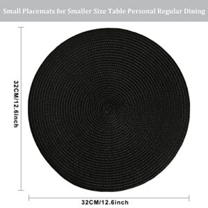 WANYD Placemats Round Placemats for Dining Table Set of 6, 12.6 Inch Small Circle Placemats Washable Heat Resistant Non Slip Round Table Mats Black