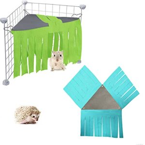 jcolushi 3 sides small animal corner hideout, 2pcs guinea pig hideout, corner fleece forest hideout for guinea pigs, ferrets, chinchillas, hedgehogs, hamster, dwarf rabbits, grey, blue, grey, green