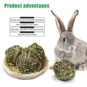 6PCS Bunny Chew Ball Toys,Rabbit Timothy Grass Grinding Gnawing Treats Rolling Ball & 2 Pcs Grass Woven Pet Mats for Bunny Rabbits Chinchilla Hamster Guinea Pigs Gerbils Activity Play Toys (H01)