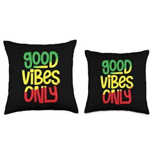 Rasta Jamaica Roots Apparel Good Vibes Only Rasta Rastafari Reggae Music Jamaican Throw Pillow, 16x16, Multicolor