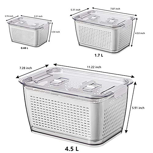 N 3 PACK Produce Saver Storage Containers, Vegetable Storage Containers Fruit and Salad Partitioned Food Storage Container with Vents Stay Fresh Containers for Refrigerator