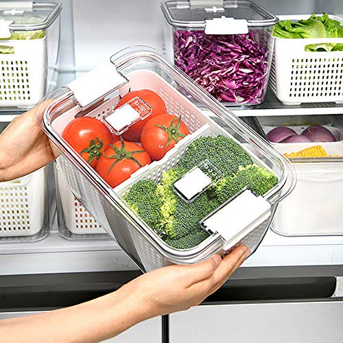 N 3 PACK Produce Saver Storage Containers, Vegetable Storage Containers Fruit and Salad Partitioned Food Storage Container with Vents Stay Fresh Containers for Refrigerator