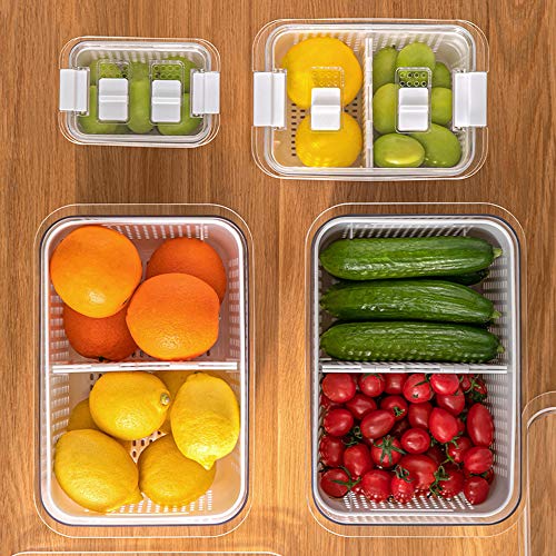 N 3 PACK Produce Saver Storage Containers, Vegetable Storage Containers Fruit and Salad Partitioned Food Storage Container with Vents Stay Fresh Containers for Refrigerator