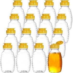 bekith 16 pack empty plastic honey bottles, 6.6oz plastic honey jars with flip-top caps, squeeze honey bottle container for storing and dispensing