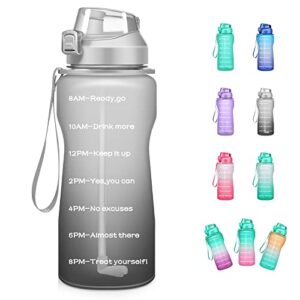 4aminla motivational water bottle 64/100oz half gallon jug with straw and time marker large capacity leakproof bpa free fitness sports water bottle (white+gray, 100oz)