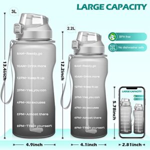 4AMinLA Motivational Water Bottle 64/100oz Half Gallon Jug with Straw and Time Marker Large Capacity Leakproof BPA Free Fitness Sports Water Bottle (white+gray, 100oz)