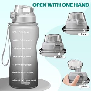 4AMinLA Motivational Water Bottle 64/100oz Half Gallon Jug with Straw and Time Marker Large Capacity Leakproof BPA Free Fitness Sports Water Bottle (white+gray, 100oz)