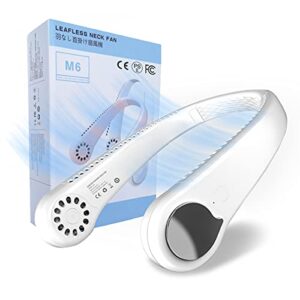 bladeless neck fan rechargable portable neck fan , personal fan, 2.5 - 6 hours 3 speeds peabownn-white