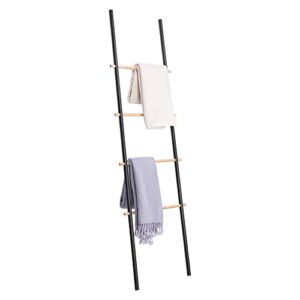 navaris towel ladder rack - wood and metal blanket holder for bathroom, living room, bedroom - leaning decor wall stand for towels, blankets, quilts