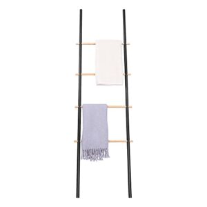 Navaris Towel Ladder Rack - Wood and Metal Blanket Holder for Bathroom, Living Room, Bedroom - Leaning Decor Wall Stand for Towels, Blankets, Quilts