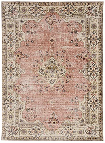 Linon The Anywhere Washable Rug Colton Pink/Ivory 5' X 7' Area Rug