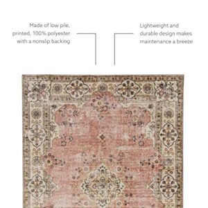 Linon The Anywhere Washable Rug Colton Pink/Ivory 5' X 7' Area Rug