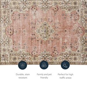 Linon The Anywhere Washable Rug Colton Pink/Ivory 5' X 7' Area Rug