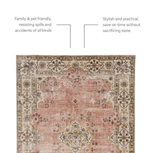 Linon The Anywhere Washable Rug Colton Pink/Ivory 5' X 7' Area Rug