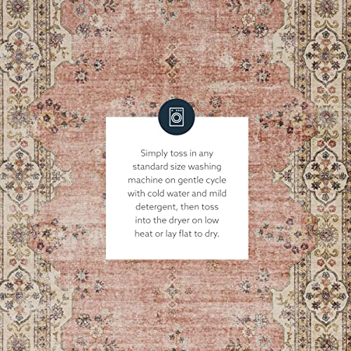 Linon The Anywhere Washable Rug Colton Pink/Ivory 5' X 7' Area Rug