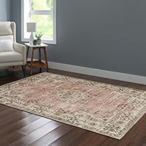 Linon The Anywhere Washable Rug Colton Pink/Ivory 5' X 7' Area Rug