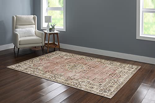 Linon The Anywhere Washable Rug Colton Pink/Ivory 5' X 7' Area Rug