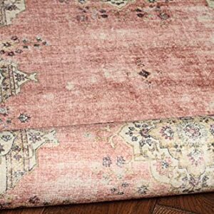 Linon The Anywhere Washable Rug Colton Pink/Ivory 5' X 7' Area Rug