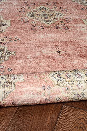 Linon The Anywhere Washable Rug Colton Pink/Ivory 5' X 7' Area Rug