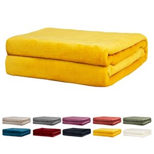 rendiele fleece throw blankets fluffy warm solid color blankets for bed (yellow, 50x60 throw)