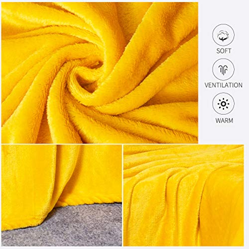 Rendiele Fleece Throw Blankets Fluffy Warm Solid Color Blankets for Bed (Yellow, 50X60 Throw)