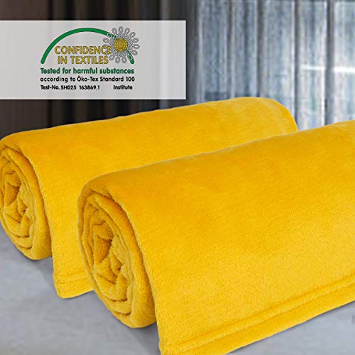 Rendiele Fleece Throw Blankets Fluffy Warm Solid Color Blankets for Bed (Yellow, 50X60 Throw)