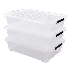buyitt 3 packs 40 quart plastic under bed storage box, large wheels storage bin, clear