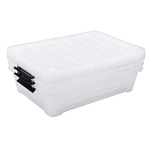 Buyitt 3 Packs 40 Quart Plastic Under Bed Storage Box, Large Wheels Storage Bin, Clear