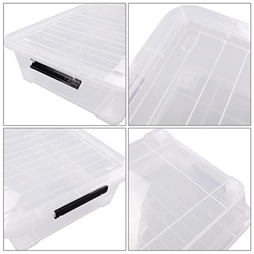 Buyitt 3 Packs 40 Quart Plastic Under Bed Storage Box, Large Wheels Storage Bin, Clear