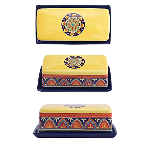 Bico Tunisian Ceramic Butter Dish with Lid, Butter Keeper for Counter, Kitchen, Dishwasher Safe